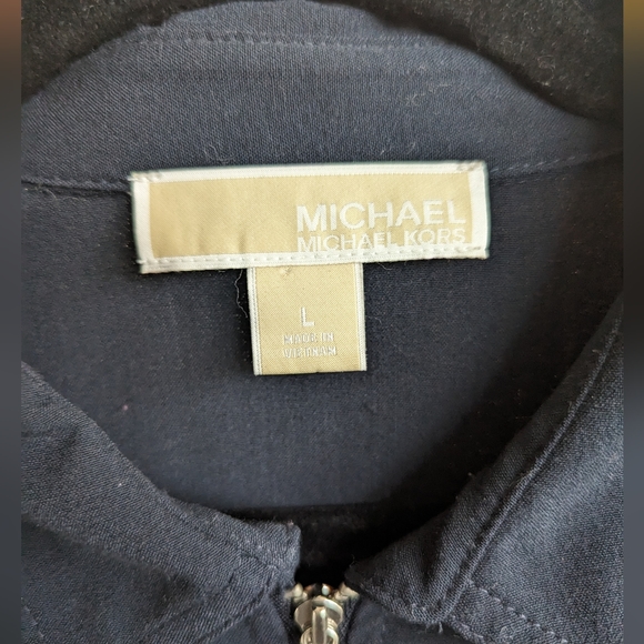 MICHAEL Michael Kors Navy Blue Zip Dress w/ Adjustable Button Sleeves - Picture 3 of 5